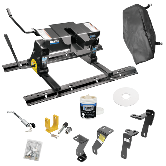 For 2010-2012 Dodge Ram 2500 Custom Industry Standard Above Bed Rail Kit + 16K Fifth Wheel + Square Slider + King Pin Lock + Base Rail Lock + 10" Lube Plate + Fifth Wheel Cover + Lube (For 6-1/2' or Shorter Bed, Except w/Gas Engines w/Overload Spring