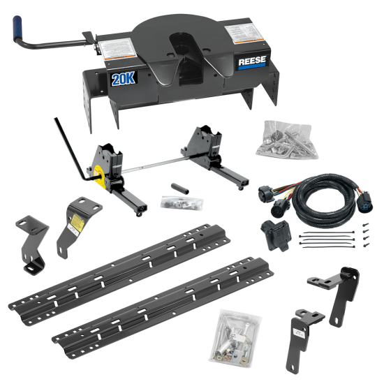 For 2010-2012 Dodge Ram 2500 Custom Industry Standard Above Bed Rail Kit + 20K Fifth Wheel + Square Slider + In-Bed Wiring (For 6-1/2' or Shorter Bed, Except w/Gas Engines w/Overload Springs, w/o Factory Puck System Models) By Reese