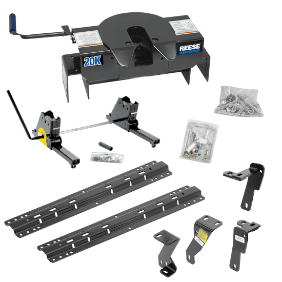 For 2010-2012 Dodge Ram 2500 Custom Industry Standard Above Bed Rail Kit + 20K Fifth Wheel + Square Slider (For 6-1/2' or Shorter Bed, Except w/Gas Engines w/Overload Springs, w/o Factory Puck System Models) By Reese