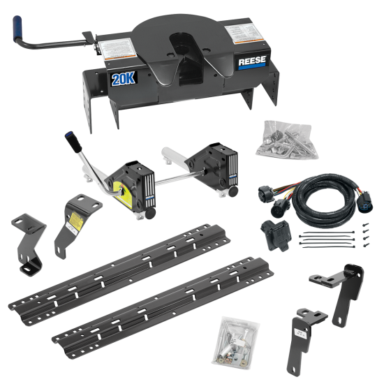 For 2010-2012 Dodge Ram 2500 Custom Industry Standard Above Bed Rail Kit + 20K Fifth Wheel + Round Tube Slider + In-Bed Wiring (For 6-1/2' or Shorter Bed, Except w/Gas Engines w/Overload Springs, w/o Factory Puck System Models) By Reese