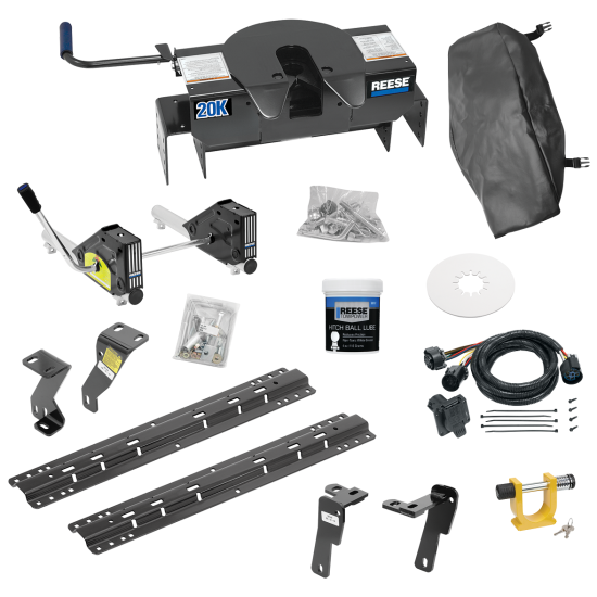 For 2010-2012 Dodge Ram 2500 Custom Industry Standard Above Bed Rail Kit + 20K Fifth Wheel + Round Tube Slider + In-Bed Wiring + King Pin Lock + Base Rail Lock + 10" Lube Plate + Fifth Wheel Cover + Lube (For 6-1/2' or Shorter Bed, Except w/Gas Engin