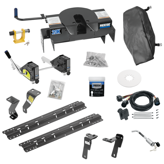 For 2010-2012 Dodge Ram 2500 Custom Industry Standard Above Bed Rail Kit + 20K Fifth Wheel + Round Tube Slider + King Pin Lock + Base Rail Lock + 10" Lube Plate + Fifth Wheel Cover + Lube (For 6-1/2' or Shorter Bed, Except w/Gas Engines w/Overload Sp