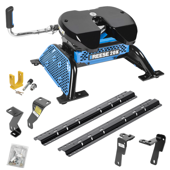 For 2006-2008 Dodge Ram 1500 Custom Industry Standard Above Bed Rail Kit + Reese M5 20K Fifth Wheel + King Pin Lock (For 5'8 or Shorter Bed (Sidewinder Required), Mega Cab, w/o Factory Puck System Models) By Reese