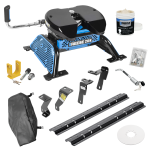 For 2010-2012 Dodge Ram 3500 Custom Industry Standard Above Bed Rail Kit + Reese M5 20K Fifth Wheel + King Pin Lock + Base Rail Lock + 10" Lube Plate + Fifth Wheel Cover + Lube (For 5'8 or Shorter Bed (Sidewinder Required), Except w/Gas Engines w/Ove