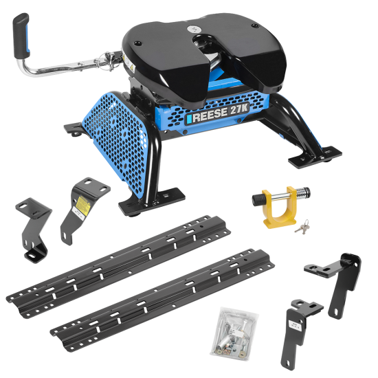 For 2006-2008 Dodge Ram 1500 Custom Industry Standard Above Bed Rail Kit + Reese M5 27K Fifth Wheel + King Pin Lock (For 5'8 or Shorter Bed (Sidewinder Required), Mega Cab, w/o Factory Puck System Models) By Reese