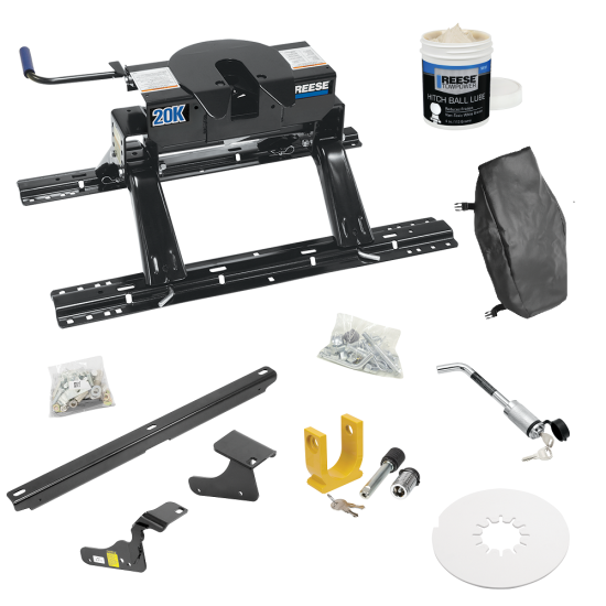 For 2019-2024 RAM 1500 Classic Custom Industry Standard Above Bed Rail Kit + 20K Fifth Wheel + King Pin Lock + Base Rail Lock + 10" Lube Plate + Fifth Wheel Cover + Lube (For 5'8 or Shorter Bed (Sidewinder Required), w/o Factory Puck System Models) B