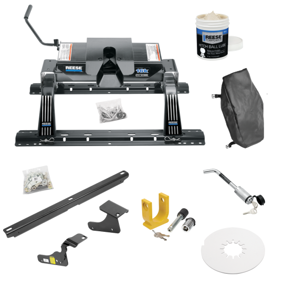 For 2009-2010 Dodge Ram 1500 Custom Industry Standard Above Bed Rail Kit + 16K Fifth Wheel + King Pin Lock + Base Rail Lock + 10" Lube Plate + Fifth Wheel Cover + Lube (For 5'8 or Shorter Bed (Sidewinder Required), w/o Factory Puck System Models) By 