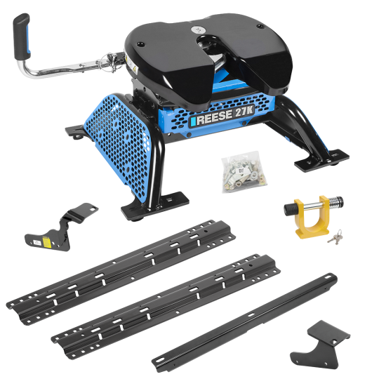 For 2019-2024 RAM 1500 Classic Custom Industry Standard Above Bed Rail Kit + Reese M5 27K Fifth Wheel + King Pin Lock (For 5'8 or Shorter Bed (Sidewinder Required), w/o Factory Puck System Models) By Reese