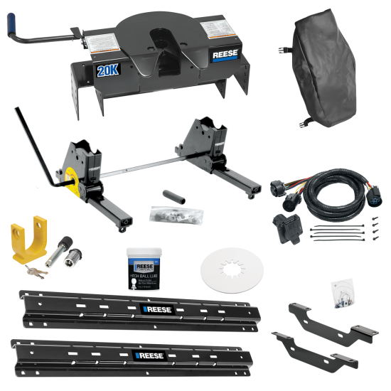 For 2011-2019 GMC Sierra 2500 HD Custom Outboard Above Bed Rail Kit + 20K Fifth Wheel + Square Slider + In-Bed Wiring + King Pin Lock + Base Rail Lock + 10" Lube Plate + Fifth Wheel Cover + Lube (For 6-1/2' or Shorter Bed, Except w/OEM HD Towing Prep