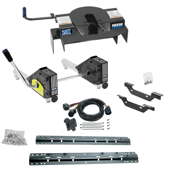 For 2011-2019 GMC Sierra 2500 HD Custom Outboard Above Bed Rail Kit + 20K Fifth Wheel + Round Tube Slider + In-Bed Wiring (For 6-1/2' or Shorter Bed, Except w/OEM HD Towing Prep Package, w/o Factory Puck System Models) By Reese