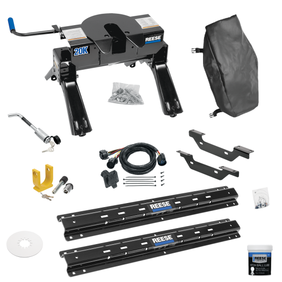 For 2011-2019 Chevrolet Silverado 2500 HD Custom Outboard Above Bed Rail Kit + 20K Fifth Wheel + In-Bed Wiring + King Pin Lock + Base Rail Lock + 10" Lube Plate + Fifth Wheel Cover + Lube (For 5'8 or Shorter Bed (Sidewinder Required), Except w/OEM HD