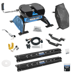 For 2011-2019 Chevrolet Silverado 2500 HD Custom Outboard Above Bed Rail Kit + Reese M5 20K Fifth Wheel + In-Bed Wiring + King Pin Lock + Base Rail Lock + 10" Lube Plate + Fifth Wheel Cover + Lube (For 5'8 or Shorter Bed (Sidewinder Required), Except