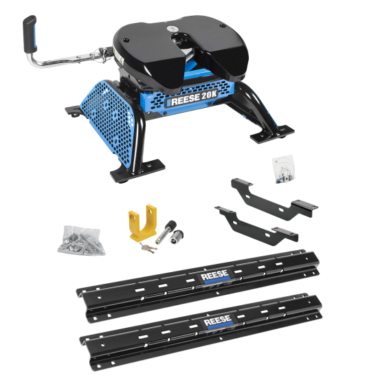 For 2011-2019 Chevrolet Silverado 3500 HD Custom Outboard Above Bed Rail Kit + Reese M5 20K Fifth Wheel + King Pin Lock (For 5'8 or Shorter Bed (Sidewinder Required), Except w/OEM HD Towing Prep Package, w/o Factory Puck System Models) By Reese