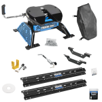 For 2011-2019 Chevrolet Silverado 3500 HD Custom Outboard Above Bed Rail Kit + Reese M5 20K Fifth Wheel + King Pin Lock + Base Rail Lock + 10" Lube Plate + Fifth Wheel Cover + Lube (For 5'8 or Shorter Bed (Sidewinder Required), Except w/OEM HD Towing