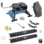 For 2011-2019 Chevrolet Silverado 2500 HD Custom Outboard Above Bed Rail Kit + Reese M5 27K Fifth Wheel + King Pin Lock + Base Rail Lock + 10" Lube Plate + Fifth Wheel Cover + Lube (For 5'8 or Shorter Bed (Sidewinder Required), Except w/OEM HD Towing