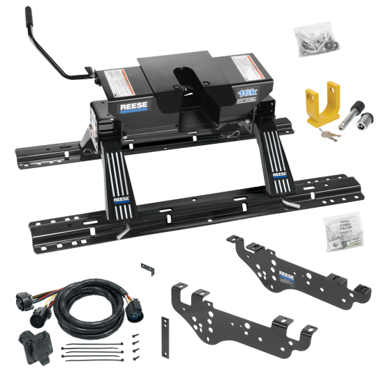 For 1999-2010 Ford F-250 Super Duty Custom Outboard Above Bed Rail Kit + 16K Fifth Wheel + In-Bed Wiring + King Pin Lock (For 5'8 or Shorter Bed (Sidewinder Required), Except Cab & Chassis, w/o Factory Puck System Models) By Reese