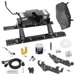 For 1999-2010 Ford F-250 Super Duty Custom Outboard Above Bed Rail Kit + 16K Fifth Wheel + In-Bed Wiring + King Pin Lock + Base Rail Lock + 10" Lube Plate + Fifth Wheel Cover + Lube (For 5'8 or Shorter Bed (Sidewinder Required), Except Cab & Chas