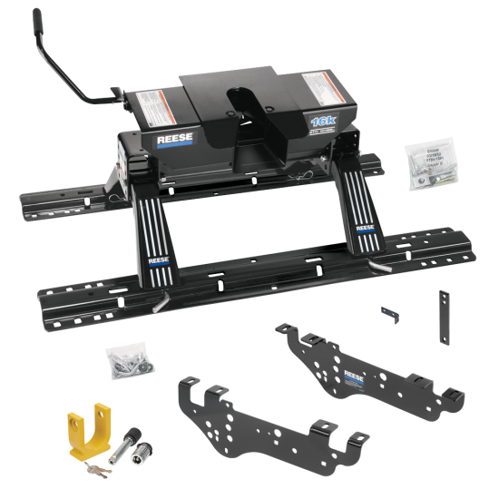 For 1999-2010 Ford F-250 Super Duty Custom Outboard Above Bed Rail Kit + 16K Fifth Wheel + King Pin Lock (For 5'8 or Shorter Bed (Sidewinder Required), Except Cab & Chassis, w/o Factory Puck System Models) By Reese