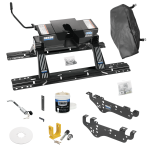 For 1999-2010 Ford F-250 Super Duty Custom Outboard Above Bed Rail Kit + 16K Fifth Wheel + King Pin Lock + Base Rail Lock + 10" Lube Plate + Fifth Wheel Cover + Lube (For 5'8 or Shorter Bed (Sidewinder Required), Except Cab & Chassis, w/o Factory