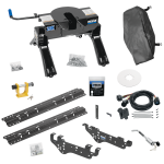 For 1999-2010 Ford F-350 Super Duty Custom Outboard Above Bed Rail Kit + 20K Fifth Wheel + In-Bed Wiring + King Pin Lock + Base Rail Lock + 10" Lube Plate + Fifth Wheel Cover + Lube (For 5'8 or Shorter Bed (Sidewinder Required), Except Cab & Chas