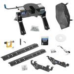 For 1999-2010 Ford F-250 Super Duty Custom Outboard Above Bed Rail Kit + 20K Fifth Wheel + King Pin Lock + Base Rail Lock + 10" Lube Plate + Fifth Wheel Cover + Lube (For 5'8 or Shorter Bed (Sidewinder Required), Except Cab & Chassis, w/o Factory