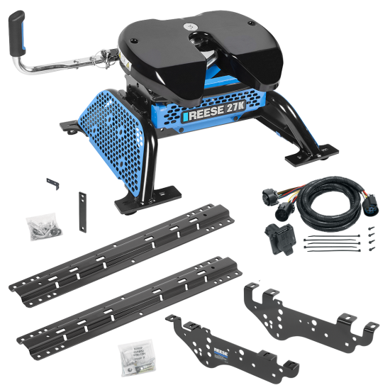 For 1999-2010 Ford F-250 Super Duty Custom Outboard Above Bed Rail Kit + Reese M5 27K Fifth Wheel + In-Bed Wiring (For 5'8 or Shorter Bed (Sidewinder Required), Except Cab & Chassis, w/o Factory Puck System Models) By Reese