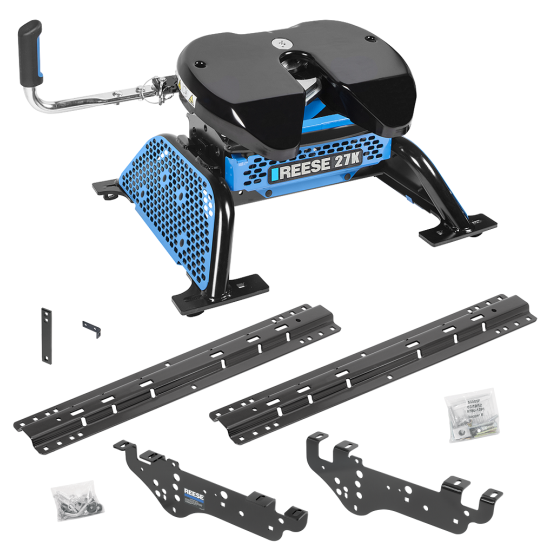 For 1999-2010 Ford F-250 Super Duty Custom Outboard Above Bed Rail Kit + Reese M5 27K Fifth Wheel (For 5'8 or Shorter Bed (Sidewinder Required), Except Cab & Chassis, w/o Factory Puck System Models) By Reese