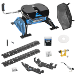 For 1999-2010 Ford F-250 Super Duty Custom Outboard Above Bed Rail Kit + Reese M5 27K Fifth Wheel + King Pin Lock + Base Rail Lock + 10" Lube Plate + Fifth Wheel Cover + Lube (For 5'8 or Shorter Bed (Sidewinder Required), Except Cab & Chassis, w/