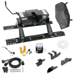 For 2014-2024 RAM 2500 Custom Outboard Above Bed Rail Kit + 16K Fifth Wheel + In-Bed Wiring + King Pin Lock + Base Rail Lock + 10" Lube Plate + Fifth Wheel Cover + Lube (For 5'8 or Shorter Bed (Sidewinder Required), w/o Factory Puck System Models) By