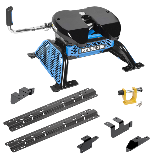 For 2014-2024 RAM 2500 Custom Outboard Above Bed Rail Kit + Reese M5 20K Fifth Wheel + King Pin Lock (For 5'8 or Shorter Bed (Sidewinder Required), w/o Factory Puck System Models) By Reese