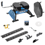 For 2014-2024 RAM 2500 Custom Outboard Above Bed Rail Kit + Reese M5 20K Fifth Wheel + King Pin Lock + Base Rail Lock + 10" Lube Plate + Fifth Wheel Cover + Lube (For 5'8 or Shorter Bed (Sidewinder Required), w/o Factory Puck System Models) By Reese