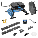 For 2014-2024 RAM 2500 Custom Outboard Above Bed Rail Kit + Reese M5 27K Fifth Wheel + King Pin Lock + Base Rail Lock + 10" Lube Plate + Fifth Wheel Cover + Lube (For 5'8 or Shorter Bed (Sidewinder Required), w/o Factory Puck System Models) By Reese