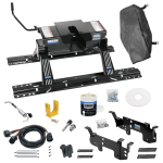 For 2003-2010 Dodge Ram 3500 Custom Outboard Above Bed Rail Kit + 16K Fifth Wheel + In-Bed Wiring + King Pin Lock + Base Rail Lock + 10" Lube Plate + Fifth Wheel Cover + Lube (For 5'8 or Shorter Bed (Sidewinder Required), w/o Factory Puck System Mode