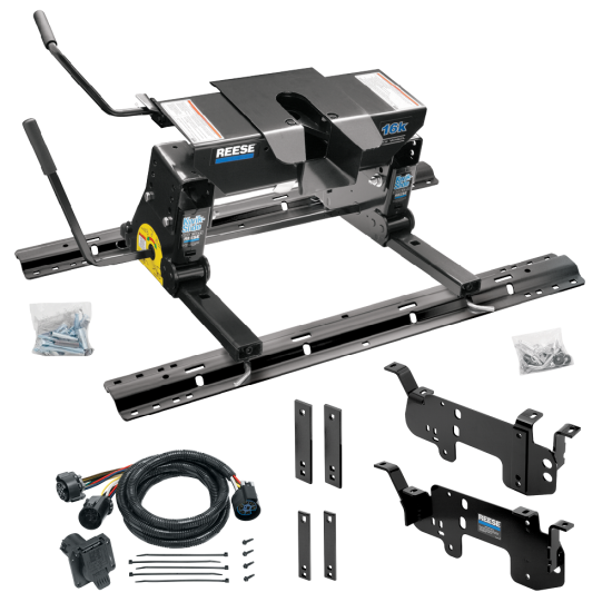 For 2003-2010 Dodge Ram 2500 Custom Outboard Above Bed Rail Kit + 16K Fifth Wheel + Square Slider + In-Bed Wiring (For 6-1/2' or Shorter Bed, w/o Factory Puck System Models) By Reese