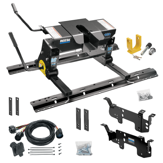 For 2003-2010 Dodge Ram 2500 Custom Outboard Above Bed Rail Kit + 16K Fifth Wheel + Square Slider + In-Bed Wiring + King Pin Lock (For 6-1/2' or Shorter Bed, w/o Factory Puck System Models) By Reese