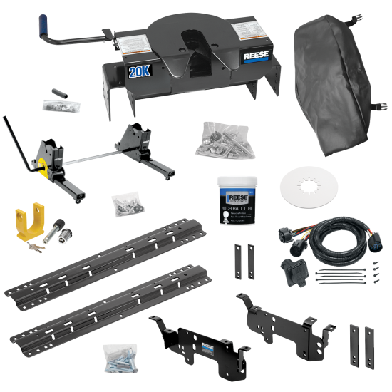 For 2003-2010 Dodge Ram 2500 Custom Outboard Above Bed Rail Kit + 20K Fifth Wheel + Square Slider + In-Bed Wiring + King Pin Lock + Base Rail Lock + 10" Lube Plate + Fifth Wheel Cover + Lube (For 6-1/2' or Shorter Bed, w/o Factory Puck System Models)