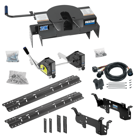 For 2003-2010 Dodge Ram 2500 Custom Outboard Above Bed Rail Kit + 20K Fifth Wheel + Round Tube Slider + In-Bed Wiring (For 6-1/2' or Shorter Bed, w/o Factory Puck System Models) By Reese