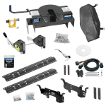 For 2003-2010 Dodge Ram 2500 Custom Outboard Above Bed Rail Kit + 20K Fifth Wheel + Round Tube Slider + King Pin Lock + Base Rail Lock + 10" Lube Plate + Fifth Wheel Cover + Lube (For 6-1/2' or Shorter Bed, w/o Factory Puck System Models) By Reese