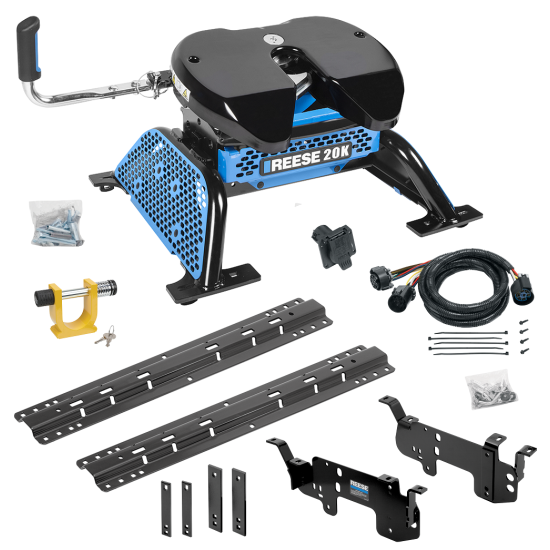 For 2003-2010 Dodge Ram 2500 Custom Outboard Above Bed Rail Kit + Reese M5 20K Fifth Wheel + In-Bed Wiring + King Pin Lock (For 5'8 or Shorter Bed (Sidewinder Required), w/o Factory Puck System Models) By Reese