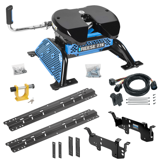 For 2011-2013 RAM 2500 Custom Outboard Above Bed Rail Kit + Reese M5 27K Fifth Wheel + In-Bed Wiring + King Pin Lock (For 5'8 or Shorter Bed (Sidewinder Required), w/o Factory Puck System Models) By Reese