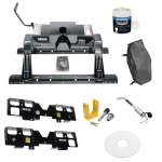 For 2019-2019 Chevrolet Silverado 1500 Custom Outboard Above Bed Rail Kit + 16K Fifth Wheel + King Pin Lock + Base Rail Lock + 10" Lube Plate + Fifth Wheel Cover + Lube (For 5'8 or Shorter Bed (Sidewinder Required), (New Body Style), w/o Factory Puck