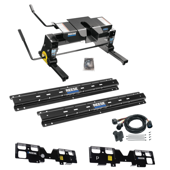 For 2020-2024 Chevrolet Silverado 1500 Custom Outboard Above Bed Rail Kit + 16K Fifth Wheel + Square Slider + In-Bed Wiring (For 6-1/2' or Shorter Bed, w/o Factory Puck System Models) By Reese