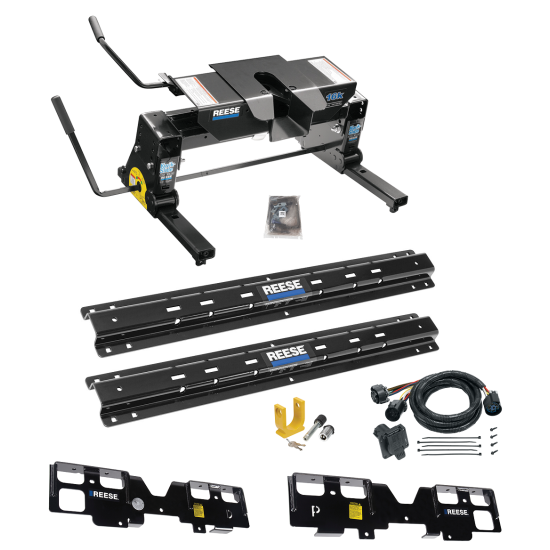 For 2020-2024 Chevrolet Silverado 1500 Custom Outboard Above Bed Rail Kit + 16K Fifth Wheel + Square Slider + In-Bed Wiring + King Pin Lock (For 6-1/2' or Shorter Bed, w/o Factory Puck System Models) By Reese