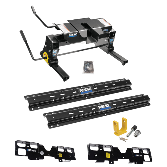 For 2020-2024 Chevrolet Silverado 1500 Custom Outboard Above Bed Rail Kit + 16K Fifth Wheel + Square Slider + King Pin Lock (For 6-1/2' or Shorter Bed, w/o Factory Puck System Models) By Reese