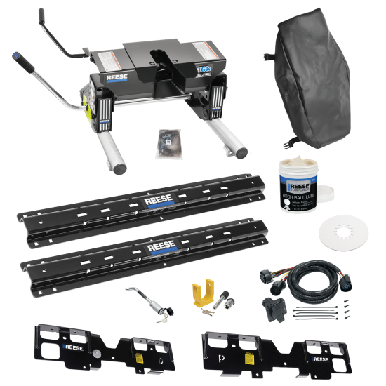 For 2019-2019 Chevrolet Silverado 1500 Custom Outboard Above Bed Rail Kit + 16K Fifth Wheel + Round Tube Slider + In-Bed Wiring + King Pin Lock + Base Rail Lock + 10" Lube Plate + Fifth Wheel Cover + Lube (For 6-1/2' or Shorter Bed, (New Body Style),