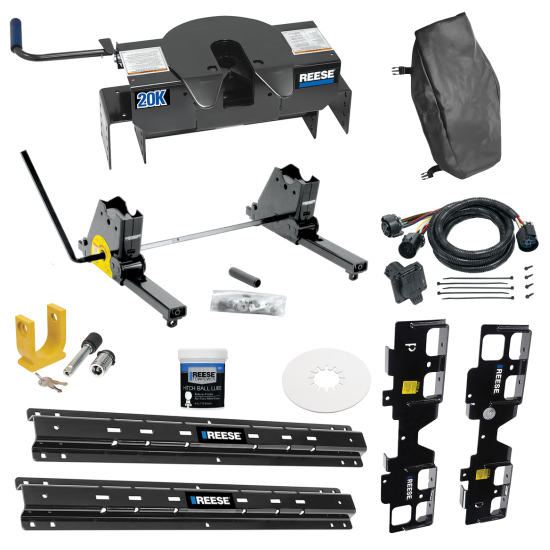 For 2019-2019 Chevrolet Silverado 1500 Custom Outboard Above Bed Rail Kit + 20K Fifth Wheel + Square Slider + In-Bed Wiring + King Pin Lock + Base Rail Lock + 10" Lube Plate + Fifth Wheel Cover + Lube (For 6-1/2' or Shorter Bed, (New Body Style), w/o