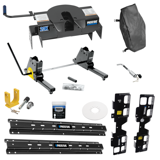 For 2019-2019 Chevrolet Silverado 1500 Custom Outboard Above Bed Rail Kit + 20K Fifth Wheel + Square Slider + King Pin Lock + Base Rail Lock + 10" Lube Plate + Fifth Wheel Cover + Lube (For 6-1/2' or Shorter Bed, (New Body Style), w/o Factory Puck Sy