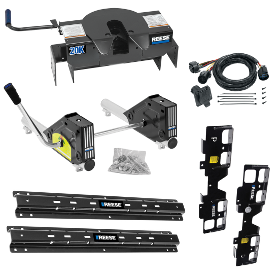 For 2019-2019 Chevrolet Silverado 1500 Custom Outboard Above Bed Rail Kit + 20K Fifth Wheel + Round Tube Slider + In-Bed Wiring (For 6-1/2' or Shorter Bed, (New Body Style), w/o Factory Puck System Models) By Reese