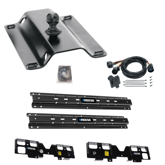 For 2020-2024 GMC Sierra 1500 Custom Outboard Above Bed Rail Kit + 25K Pro Series Gooseneck Hitch + In-Bed Wiring (For 5'8 or Shorter Bed (Sidewinder Required), w/o Factory Puck System Models) By Reese