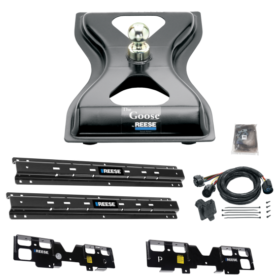 For 2019-2019 Chevrolet Silverado 1500 Custom Outboard Above Bed Rail Kit + 25K Reese Gooseneck Hitch + In-Bed Wiring (For 6-1/2' and 8 foot Bed, (New Body Style), w/o Factory Puck System Models) By Reese